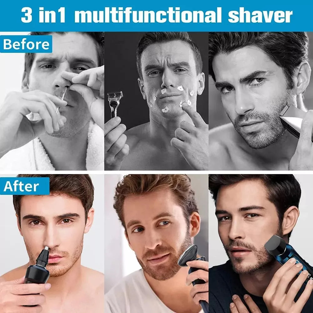 Hoey Men's 3-in-1 Electric Shaver & Grooming Kit - IPX7 Waterproof Cordless Razor with LED Display & Nose Trimmer