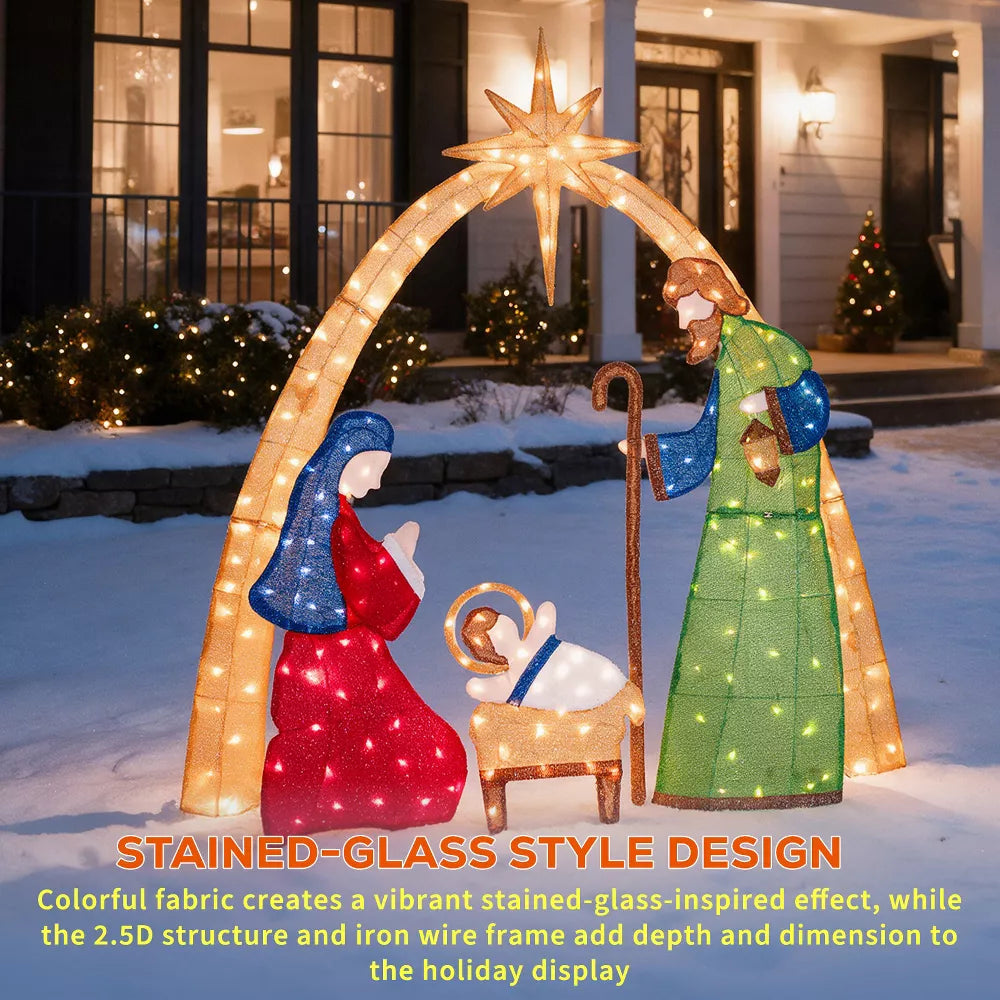 Romswi Pre-Lit 2.5D Nativity Scene Lighted Outdoor Christmas Decoration w/ 210 LED Lights Xmas Holiday Decor for Yard Porch Patio Garden