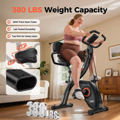 YOSUDA Series EB4 5-in-1 Folding Exercise Bike, Indoor Exercise Bicycle with 16-Level Magnetic Resistance and 380LB Capacity,Black&Orange