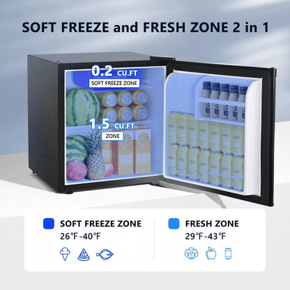 Simzlife 1.6 cu. ft. Mini Fridge with Freezer, Single Reversible Door, 2 Zone, Low Noise, Compact Dorm Freezer, Black