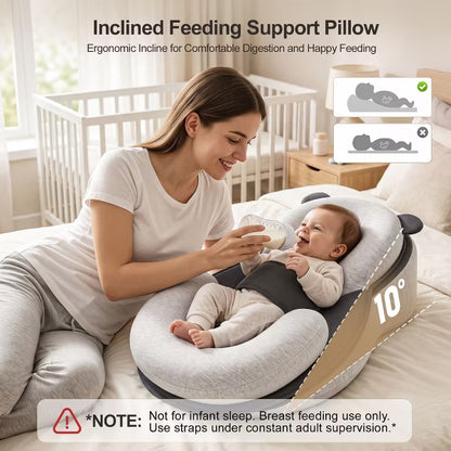 TUMAJUP Baby Feeding Pillow, 2-Layer Adjustable Infant Lounger with U-Shaped Surround, Removable & Safety Strap,FOR SUPERVISED AWAKE USE ONLY