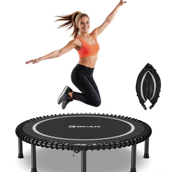 BCAN 450LBS/550LBS Foldable Mini Trampoline, 40"/48" Adult Fitness Trampoline with Durable Bungees, Great Mini Rebounder for Indoor/Garden Workout
