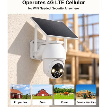 4G Security Cameras Wireless Outdoor 360 Coverage No Wi-Fi Solar Powered 2K Color Night Vision, PIR Motion Sensor, Two-Way Talk, Built-in SIM Card