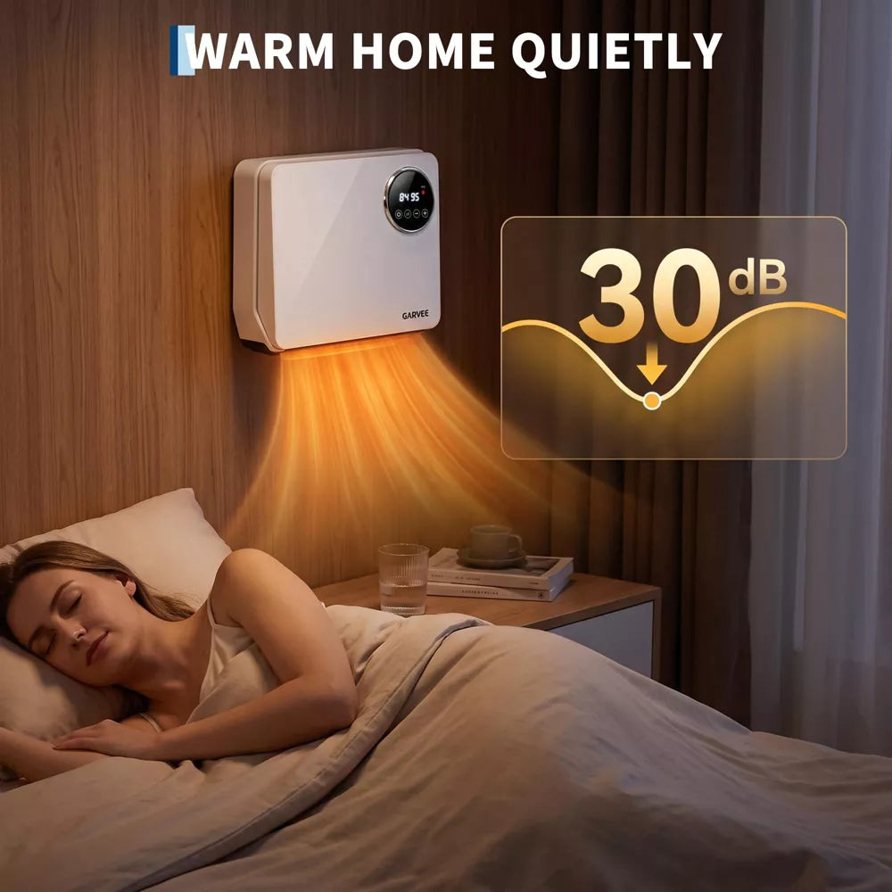 Garvee Wall Mounted Space Heater, Indoor, ECO 750/1500W, 2 Heat, Touch/Remote, Timer