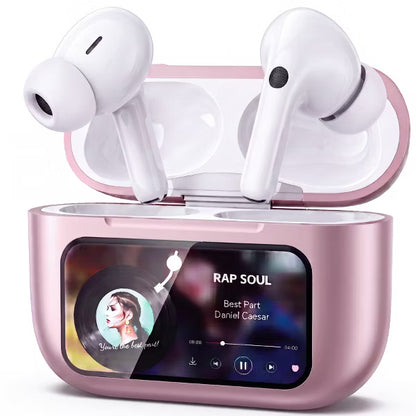 VEAT00L A9 ANC+ENC Earbuds with Smart Touch Screen,Bluetooth 5.4, HiFi Stereo Multiple EQ settings Pink