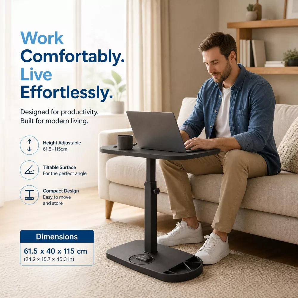 Garvee Overbed Table with Wheels – Adjustable Height Rolling Bedside Desk with Gas Spring Lift, Mobile Laptop Stand for Home Office – 27.6"-15.7"