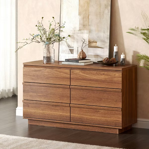 Qwatto 47 Inch Modern 6 Drawer Dresser Wide Wood Chest of Drawers Bedroom Storage Cabinet Organizer with Deep Drawers Living Room Hallway Furniture