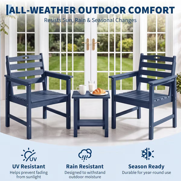 Garvee 2Pcs Patio Dining Chairs, Outdoor Accent Chair, HDPE Wide Armrests, Perfect for Backyard, Garden Reading Relax, Blue