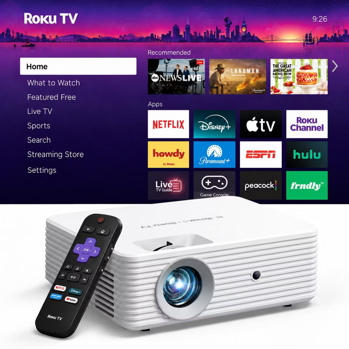 ELEPHAS Roku TV Smart Projector, Built-in Roku TV Streaming Experience, Dolby Audio, Wi-Fi Bluetooth Portable Home and Outdoor Theater