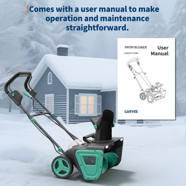 Garvee Heavy Duty 20" Snow Blower Cordless, Brushless Motor, 23FT Throwing Distance, 180° Rotating Chute Walkways Driveways Snow Thrower, Lake blue