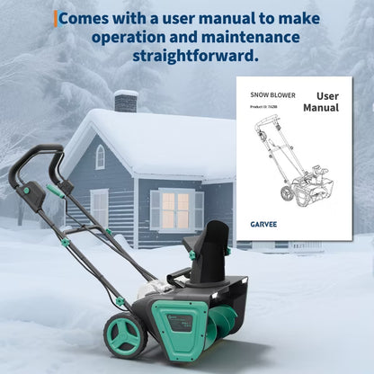 Garvee Heavy Duty 20" Snow Blower Cordless, Brushless Motor, 23FT Throwing Distance, 180° Rotating Chute Walkways Driveways Snow Thrower, Lake blue