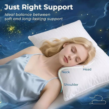 Bed Pillows for Sleeping, Pillows Queen Size Set of 2 cooling hotel quality, luxury comfort for back, side & stomach sleepers, Premium Stripes, White