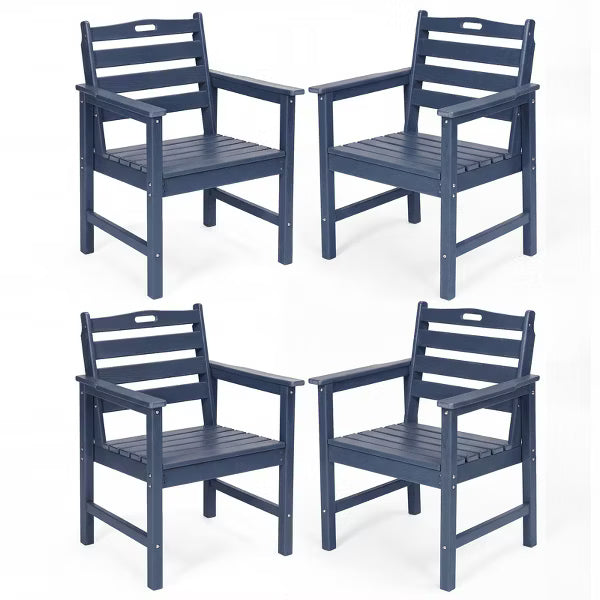 Garvee Patio Dining Chairs Set of 4 with Armrests, HDPE Outdoor All Weather Wood Grain Armchair for Backyard, Blue