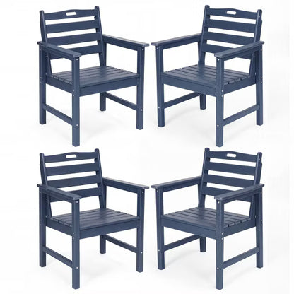 Garvee Patio Dining Chairs Set of 4 with Armrests, HDPE Outdoor All Weather Wood Grain Armchair for Backyard, Blue