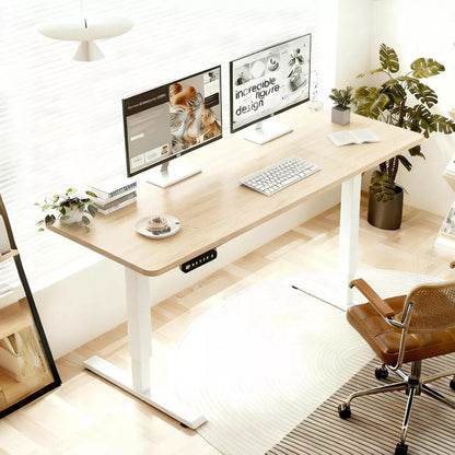 55"×24" Light Oak Electric Standing Desk Height Adjustable Desk for Home and Office Computer Table Gaming Desk Modern Lift-up Desk