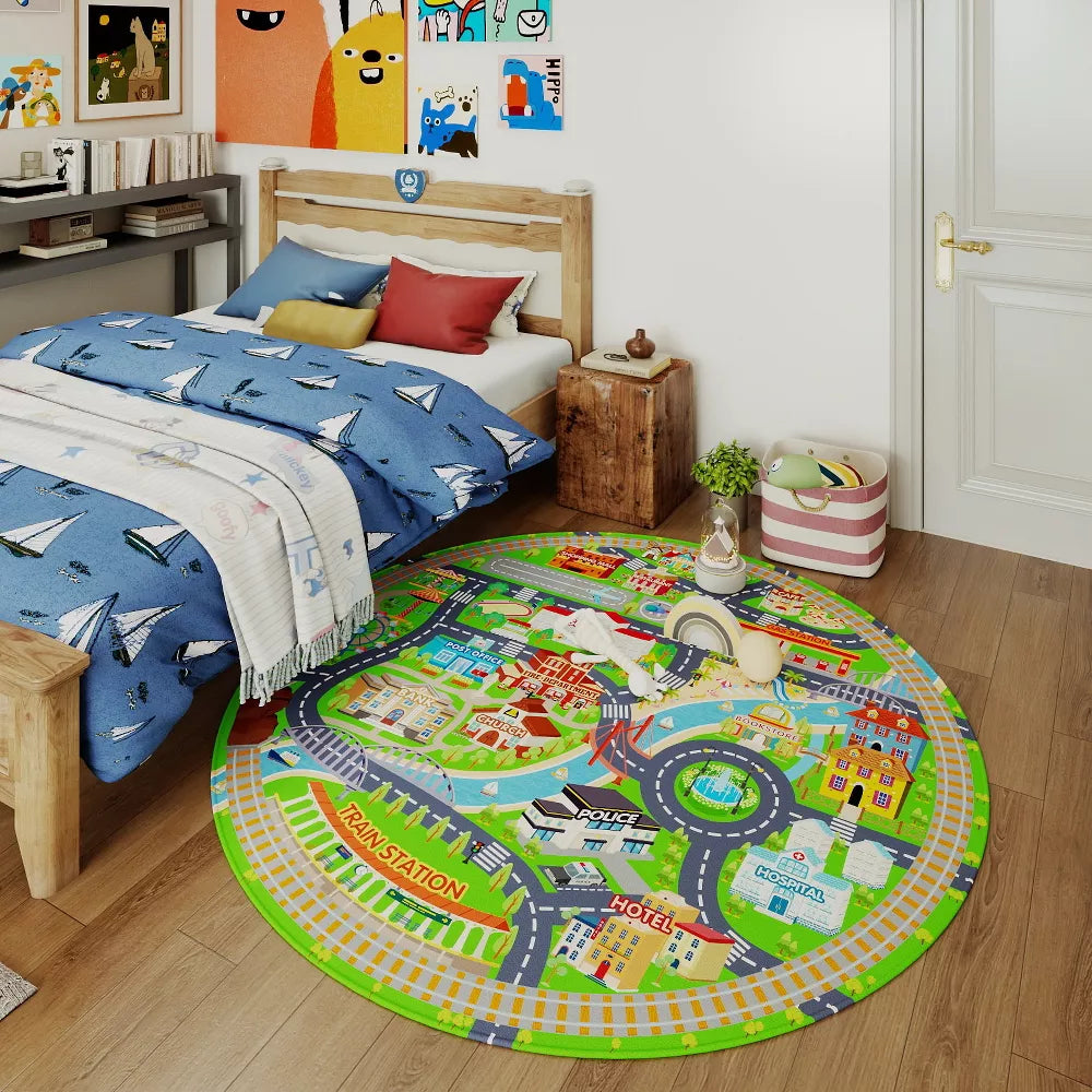 LOVEVOOK Car Rug Play Mat for Kids Toy Cars, Playmat for Kid Bedroom, Non-Slip Machine Washable Town City Race Track Carpet 4x5 Feet