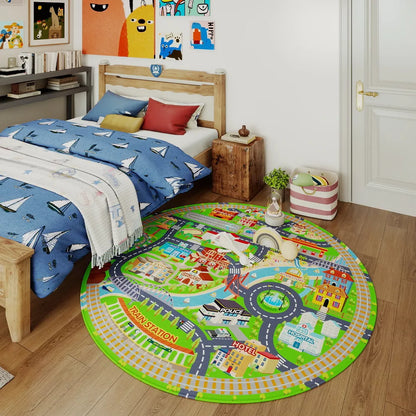 LOVEVOOK Car Rug Play Mat for Kids Toy Cars, Playmat for Kid Bedroom, Non-Slip Machine Washable Town City Race Track Carpet 4x5 Feet