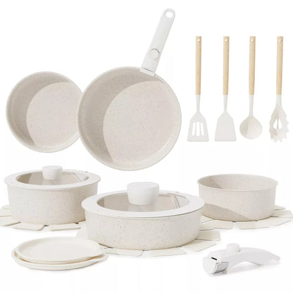 Garvee 19 Pcs Detachable Handle Pots and Pans Set Nonstick Cookware Set