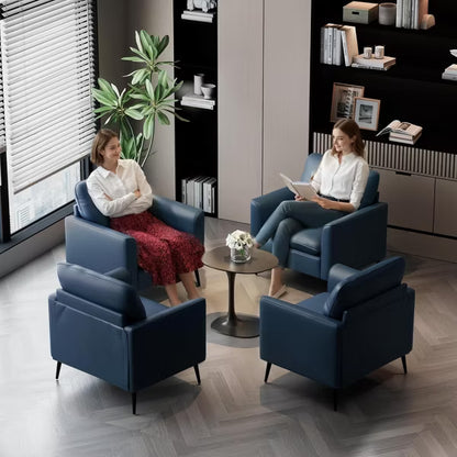 TYBOATLE Blue Leather Accent Chair Set of 2, Mid-Century Modern Comfy Armchair for Living Room, Lobby, Office, Reception