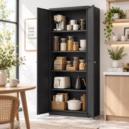 Laukingdom 71'' Metal Storage Cabinet, Pantry Organizers and Storage with Adjustable Shelves and 2 Doors, Locker Shelf for Kitchen, Living Room