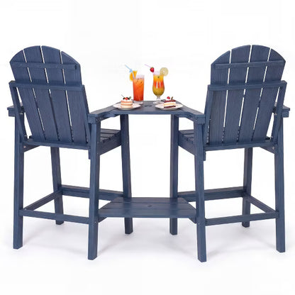 Tall Adirondack Chairs with Double Connecting Trays, HDPE Outdoor High Top Table and Chairs, All-weather waterproof chair, Blue