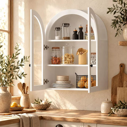 Laukingdom 23'' Arched Wall Mounted Storage Cabinet, Wood Veneer Wall Pantry cabinet with Adjustable Shelf for Kitchen, Laundry Room