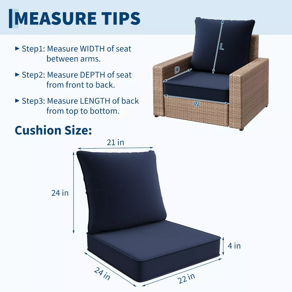 Garvee Outdoor Chair Cushion Set, 24x22, High Elasticity, Water-Resistant, Patio