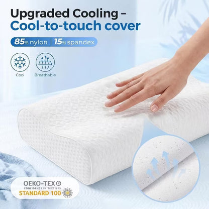 Bed Pillow, Memory Foam Pillow Queen Size, Queen Neck Pain Relief, Contour Cooling Pillow for Neck and Shoulder Pain, Side, Back and Stomach Sleeper