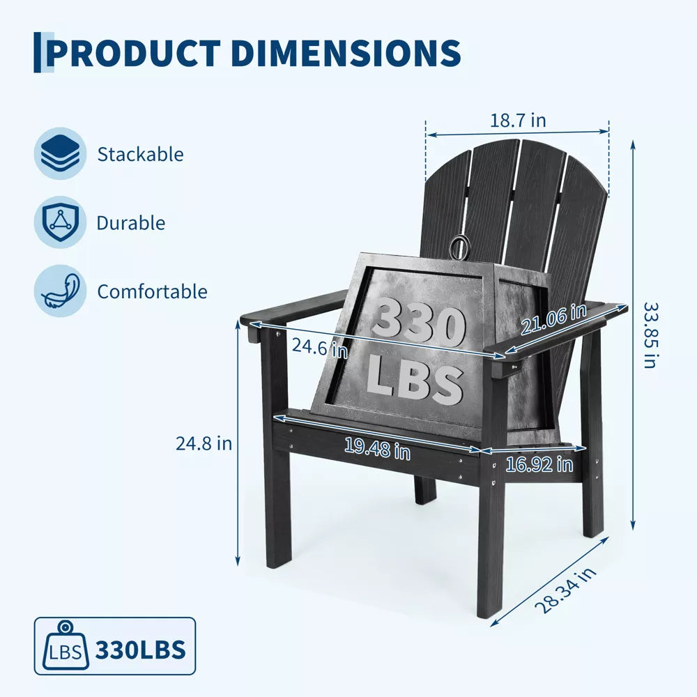 Garvee Stackable Adirondack Chair Set of 4, HDPE Outdoor, All-Weather, Space-Saving