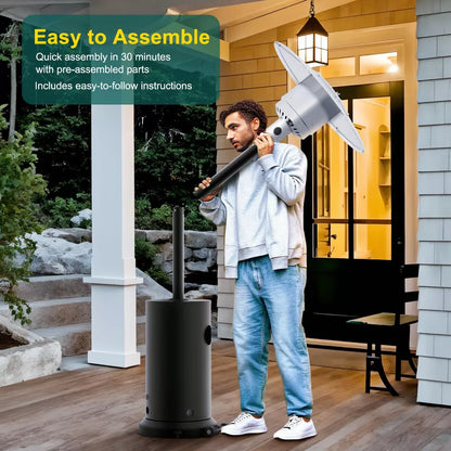 Garvee 48,000 BTU Propane Patio Heater, Portable Wheels, Stainless, Auto Tilt Shutoff