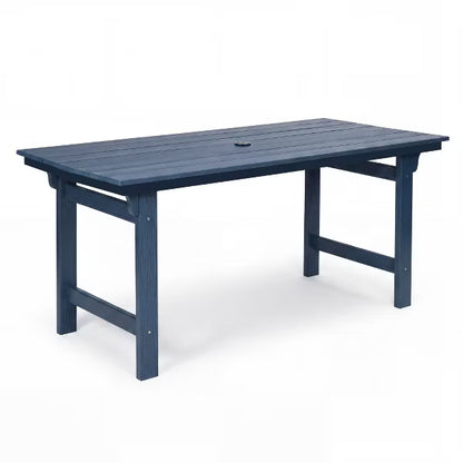 Garvee Outdoor Patio Rectangular Dining Table, 4-6 People Weatherproof Patio Table with Umbrella Hole, Rounded Corners for Safety, Blue