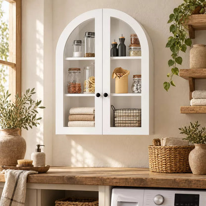 Laukingdom 23'' Arched Wall Mounted Storage Cabinet, Wood Veneer Wall Pantry cabinet with Adjustable Shelf for Kitchen, Laundry Room