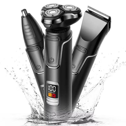 Hoey 3-in-1 Electric Shaver for Men, Rechargeable Wet & Dry Beard & Nose Hair Trimmer Kit, IPX7 Waterproof & LED