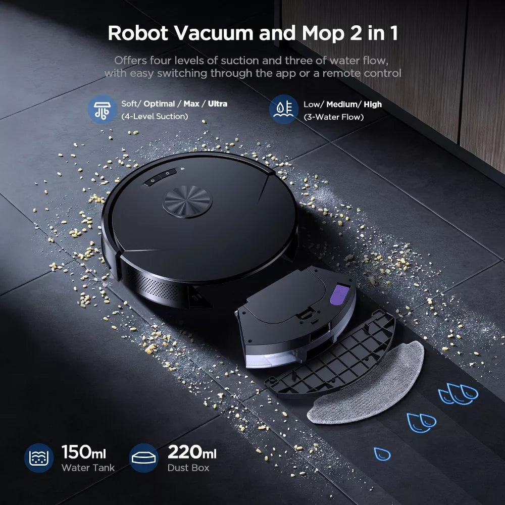 Teendow 2 in 1 Robot Vacuum and Mop Combo,8000Pa Self-Charging Robotic Vacuum Cleaner for Pet Hair, Hard Floors & Carpets,120-Min, App & Voice Control