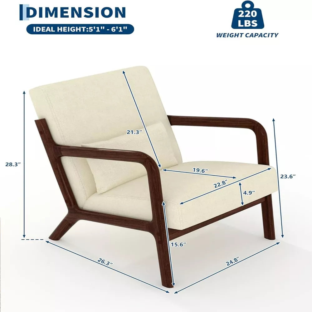 Garvee Mid-Century Modern Accent Chair – Wood Frame, Soft Corduroy/Chenille, Removable Lumbar Pillow, Lounge Chair for Living Room, Bedroom, Office