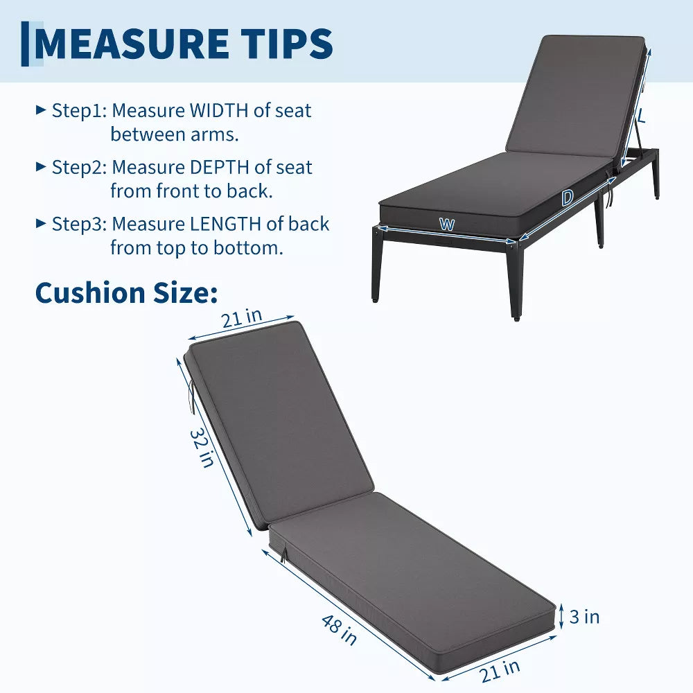 Garvee 48x21x3 Outdoor Chaise Cushion, Waterproof, High Elasticity, Non-Slip, Patio