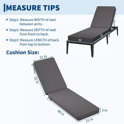 Garvee 48x21x3 Outdoor Chaise Cushion, Waterproof, High Elasticity, Non-Slip, Patio