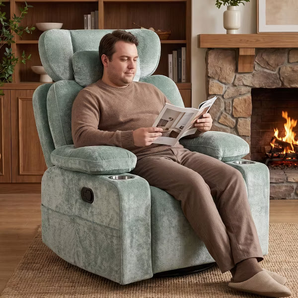 TYBOATLE Chenille Manual Rocker Recliner Chair - Turquoise - Adjustable Headrest & Armrests for Nursing