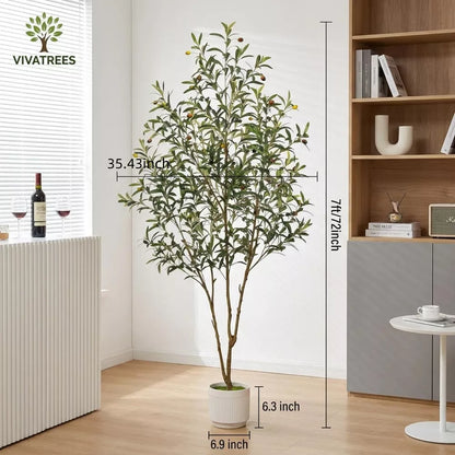 6FT Artificial Olive Tree Indoor Tall Faux with Planter & Basket Large Fake Olive Trees Realistic Olive Plants with Branches and Fruits for Decor Home