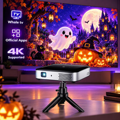 4K Mini Projector, 2026 Upgraded Portable Projector, Full HD 1080P Movie Projector for Home Theater, WiFi Bluetooth Mini Projector with Tripod