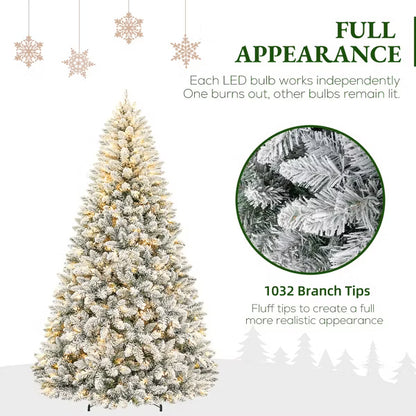 VIVATREES 6ft Prelit Artificial Christmas Tree Snow Flocked with Warm White LEDs Lights Hinged Branches Metal Stand Xmas Tree for Decor White