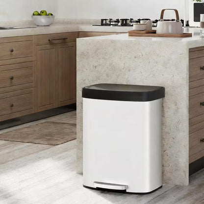 16 Gal Steel Kitchen Trash Can, Garbage Can with Lid, Large Capacity for Home or Office, White