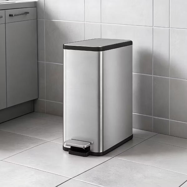 Garvee 10L Slim Bathroom Stainless Steel Trash Can with Lid, Narrow Small Trash Bin